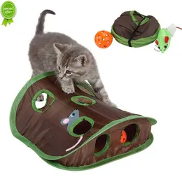 New Cute Pet Cat Interaktives Versteckspiel 9 Löcher Tunnel Mouse Hunt Intelligence Toy Pet Hidden Hole Kitten Faltbares Spielzeug