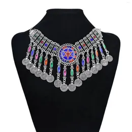 Necklace Earrings Set Bohemian Vintage Metal Color Rhinestone Coin Tassel Statement Earring Afghan Gypsy Ethnic Dance Jewelry