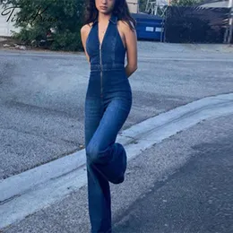 Sexy Dünne Denim Strampler Frauen Overall Sommer Halter Gerade Hohe Taille Overalls Weibliche Elegante Dame Party Club Strampler