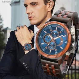 Relógios de pulso masculinos relógios de pulso de madeira para homens cronógrafo moda relógios de pulso negócios azul madeira relógios masculinos relógio reloj madera hombreQ231123