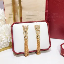 PanthereシリーズTassels Earrings for Women Designer grandmother Emerald Diamond Gold Plated 18K Classic Style Size with Box 001