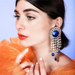Studörhängen elegant mode stor blå stor pärla strass lång frtassel damer pageant ultra flash crystal pendelle smycken