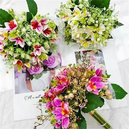 Decorative Flowers Artificial Ocean Orchid Holding Bouquet Home Decoration Party Office Livingroom Wedding Accessories