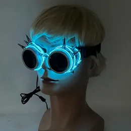 LED Swordsguns Retro świecące okulary neonowe Luminous przeciwsłoneczne okulary steampunk zapalaj zabawki na imprezę z balcktem 231123