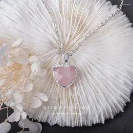 펜던트 Itsmos Natural Heart Rose Quartz 펜던트 목걸이 925 여성을위한 Silver Pink Love Facet Gemstone Romantic Jewelry