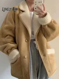 Jaquetas femininas moda lã de cordeiro jaqueta de couro para mulheres elegante lapela engrossar casaco quente chique camurça curto casaco de pele de cordeiro outwear 2023 231123