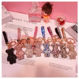 Nyckelring PVC Keychain DIY Craft Cartoon Bear Handmade Rhinestone Crystal Key Chains Charm Pendant Keychains for Women Gifts 12 ll