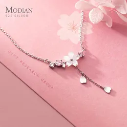 Pendants Modian Brands 925 Sterling Silver Twinkling Zircon White Shell Flower Tassel Hearts Fashion Luxury Pendant For Wome Fine Jewelry