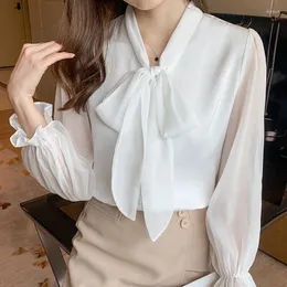 Camicette da donna OL Commute Bow Sciarpa Colletto Camicia in chiffon 2023 Abbigliamento Moda elegante Coreano Tinta unita Manica lunga Camicetta Femminile