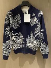 Women's Sweaters European Luxury Designer Design 2023 Embroidered Flip Boat Double sided Cardigan