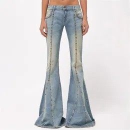 Women's Jean's Jeans 2023 Summer Rivet Decorated Flare Pants Korean Fashion Cotton Denim Slim Fit Wide Leg Trousers 230422