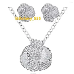 Collana di orecchini set arrivo gioielli placcati in argento moda matrimonio 18 pollici catena lunga carino palla da tennis orecchino a bottone per le donne