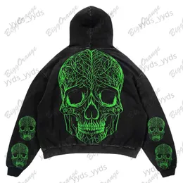 Erkek Hoodies Sweatshirts Diablo tarzı korku elemanı Yüksek kaliteli kapüşonlu kafatası iskeleti baskılı kapşonlu cadde punk tarzı kapüşonlu erkek ve kadınlar t231123