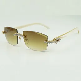 Moda lüks stil 3524015 Yeni elmaslarla kakma 5.0 mm orijinal beyaz manda boynuz bacakları erkek ve kadınlar için sınırsız oyulmuş lensler güneş gözlüğü