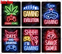 Vintage Gamer Quotes Neow Light Metal Tin Sign Gaming Time Plates Gaming Zone Decor for Playroom Living Room Art Poster4890551