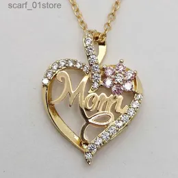 Pendant Necklaces Fashion letter MOM flower necklace represents you are my heart flower pendant quality charm giftL231122