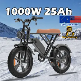 ABD Deposu Yetişkinler İçin Elektrikli Bisiklet 20 "Yağ Tire Ebike 1000W Motor 48V 25AH Çıkarılabilir Pil 50km/s Gaz Kıyısı/Pedal Yardımı