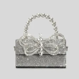 Kvällspåsar Luxury Diamonds Bow Box Bag Designer Beading Women Handväskor Shinny Shoulder Crossbody Small Flap Pures 231123