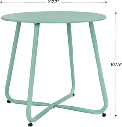 Mesa lateral do pátio de aço, mesa redonda ao ar livre resistente ao clima, azul de macaron