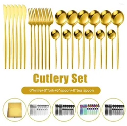 أدوات Flatware Sets 24pcs أدوات المائدة الذهبية مجموعة أدوات المائدة الفولاذ المقاوم للصدأ سكين ملعقة شوكة عشاء المائدة الفاخرة المطبخ 2973246