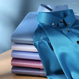 Camisas de vestir para hombres Botón de diamante de moda Hombres Color sólido Casual Cómodo - Camisa de manga larga de tela suave de negocios Hombre