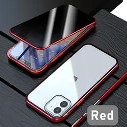 Przeciwdziałanie ochronie prywatności obudowa magnetyczna dla iPhone'a 11 14 12 13 Mini Pro XS Max XR SE2 X 8 7 Plus podwójny szklany metalowy pokrywę