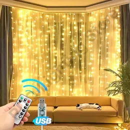 Decorações de Natal LED Luzes de Cortina Decoração de Fadas Chambre para Casamento Ramadan Navidad Home Festoon Garland Quarto USB Remover 231123