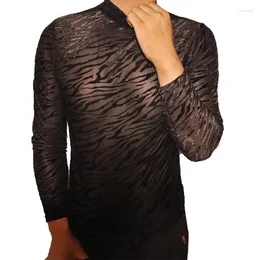 Men's T Shirts AIIOU Mans Transparent See-through T-Shirts Mesh Leopard Print Top Long Sleeve Stretchy Skinny Fitness Workout Sport Tops