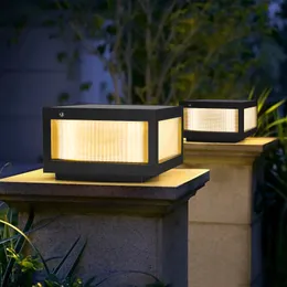 Modern solar outdoor lamp with adjustable color warm pillar lamps(2 pack)