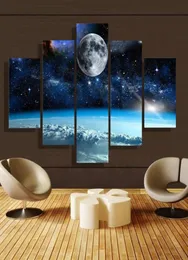 5 pezzi senza cornice Luna e stelle Universo Paesaggio Pittura a olio su tela Wall Art Pittura Immagine artistica per soggiorno Decorazione9911097