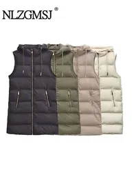 Gilet da donna TRAF Inverno Donna Con cappuccio Zip senza maniche Giacca imbottita in cotone Gilet Donna addensato caldo Gilet di media lunghezza Parka Cappotto 231122