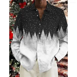 Men's Casual Shirts Fall Christmas Hawaii 3D Printed Holiday Clothing Long Sleeve Lapel Temperament Tops 2023