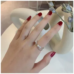 Cluster Rings JINAO S925 Pure Silver Freshwater Pearl Temperament Lady Atmosphere Fas Hion Index Finger Ring Girl Adjustable Size