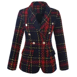 Womens Suits Blazers Spring and Autumn Long Sleeve Duvet Plaid Coat Slim Fit Suit Fashion Wear 231123