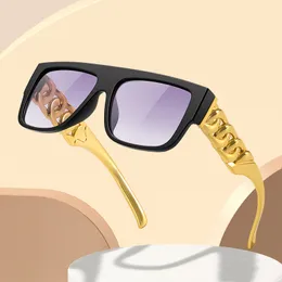 쿠바 체인 선글라스 모래 검은 프레임 아크 거울 다리 트렌디 한 선글라스 펑크 대형 금 목걸이 안경 힙합 남자 랩