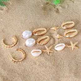 Studörhängen 48 par/parti simulerad pärla set guldfärg conch hänge stjärnfisk naturlig skal charm runda cirkel kvinnor smycken