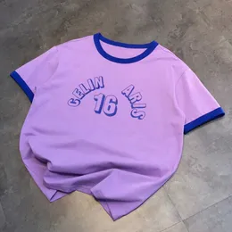 Sommer Neue Ce Kurzarm T-shirt mit Brief Gedruckt Reiner Baumwolle Kontrast Bindung Tri Farbe Paar