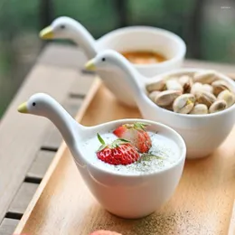 Bowls Cute Duck White Porcelain Cartoon Soy Condiment Dishes Ceramic Snack Seasoning Plates Kitchen Tableware