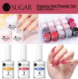 Ur Sugar 30ml Dipping Nail Powder 세트 반짝이 네일 아트 브러시 도구 Tols Soak Off Base Top Coat 필요한 활성기 브러시 세이버 Kit9745490