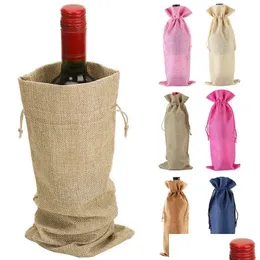 Christmas Decorations Red Wine Bottle Ers Bags Gift Champagne Pouches Burlap Packaging Bag Wedding Party Decoration Drop Delivery Ho Dhtdm