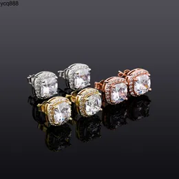 CZ Big Stone Gold Rose Gold 3A Zircon Micro Pave Round Hip Hop Women Bling Simple Women Earrings Stud