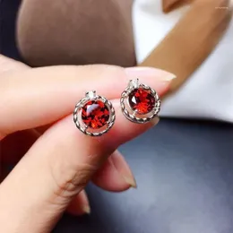Stud Earrings Authentic Natural Garnet Women's Wine Red Gem Simple Japanese And Korean Versatile Anti Allergic