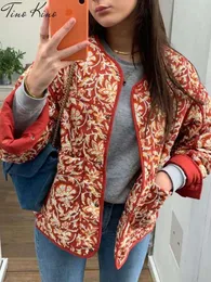 Veste rouge à manches longues et col rond pour femme, imprimé Floral, mode hiver, chaud, Streetwear, manteau pour femme