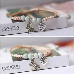 Fresh Butterfly Dragonfly Pearl Bracelet Handmade Fashion Beaded Bangles Lovely Sweet Couple Women Gift Decoration Wriststrap