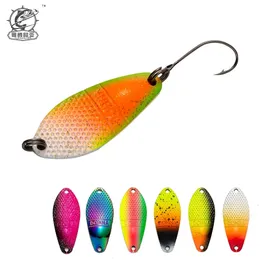 Haczyki rybackie Peche Leurre Pesca Spoon 2.5G 30 mm Kolorowa przynęta miedziana miedziana strumień metalowy przynęt pływający do pstrąga łosoś pulika 231122