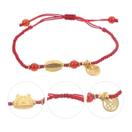 Браслеты-подвески 2024, плетеный браслет с драконом, нить из бисера, китайский знак благословения на удачу, красный шнур с изображением животного, ювелирные изделия, подарок на год