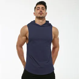 Men's T Shirts Brand Mens Shirt Tops Gyms Fitness Hooded Pullover Vest Elastic Bodybuilding Cotton Sleeveless Sweatshirt