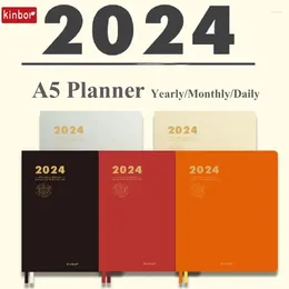 Kinbor Agenda Plan Note Book A5 PU Självdisciplinerad stanseffektivitet Två dagar en sida Daglig journaling Papeleria Gift