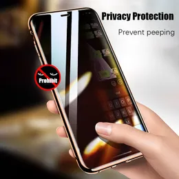 Sekretess härdat glasmagnetfodral för iPhone 14 13 12 11 Pro XS Max Mini XR 6 6S 7 8 Plus SE Case Anti Spy Metal Magnet Phone Cover