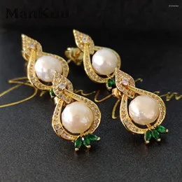 Stud Earrings Mankuu Fashion Jewelry Handmade Faceted Pearl Gold Plated With Zircon Copper Table Baroque Radish Shape For Gifts
